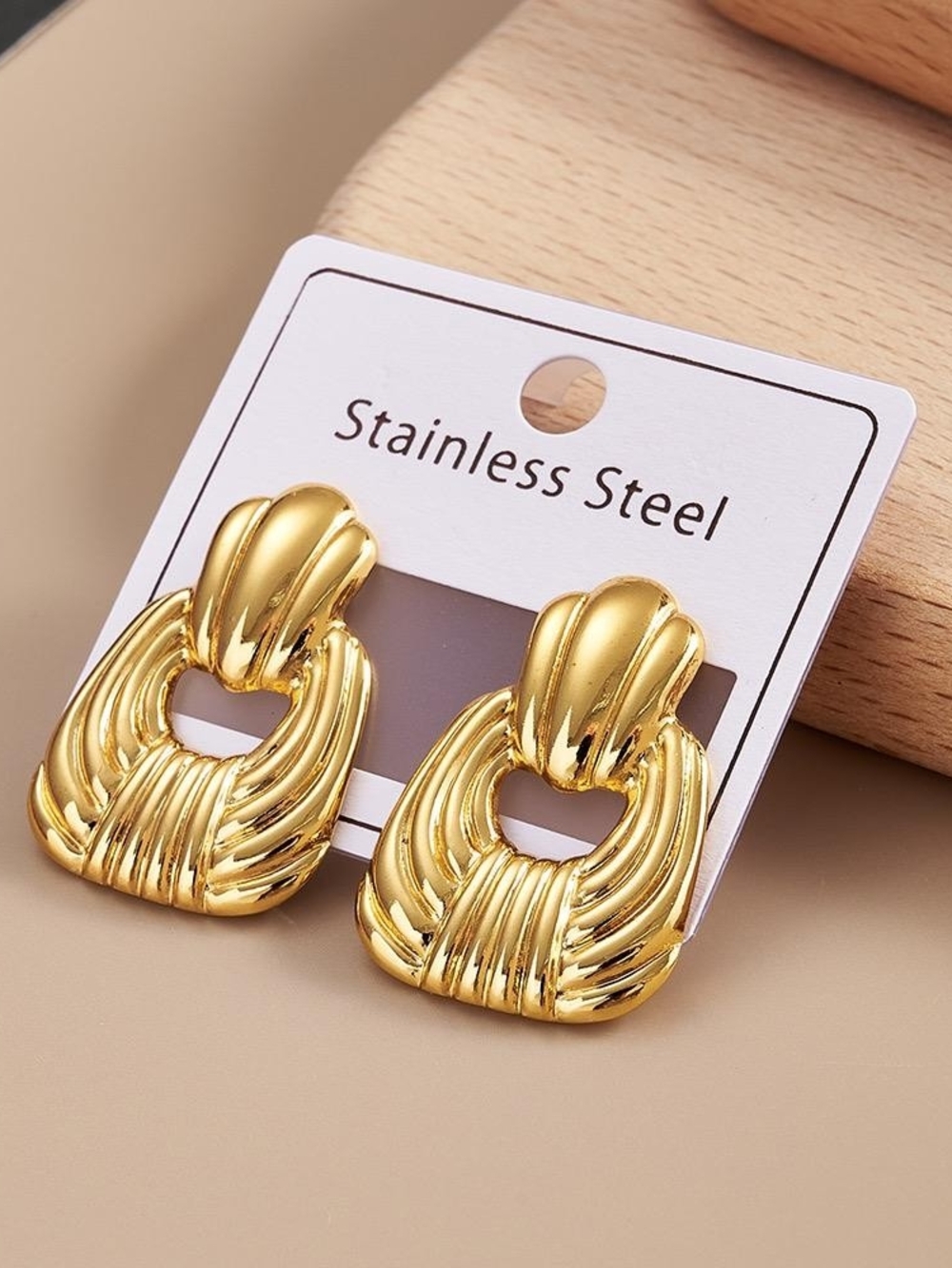Gold Sculpted Hoop Drop Earrings